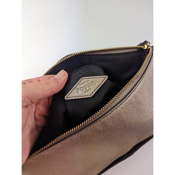 FOSSIL Charlotte Hobo Black Taupe Colorblock Leather Shoulder Bag - Picture 9 of 12